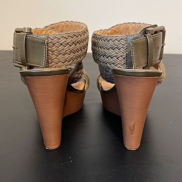 Nine West Womens Marlon Platform Heels Wedge Woven Sandals Olive Green Size 6.5 - Picture 4 of 10